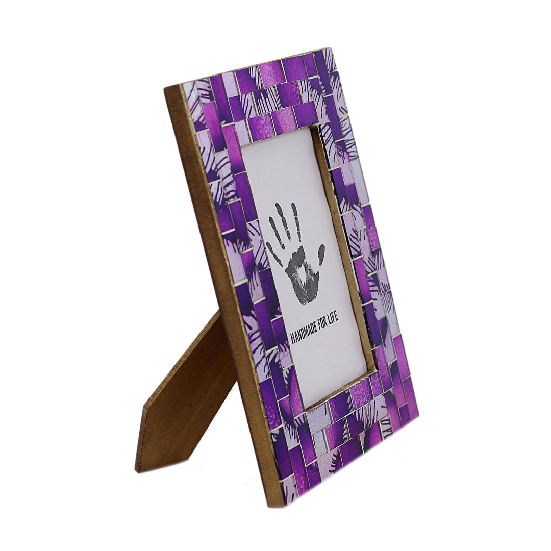 4x6 Rectangular Glass Mosaic Purple Photo Frame from India - Purple Impression