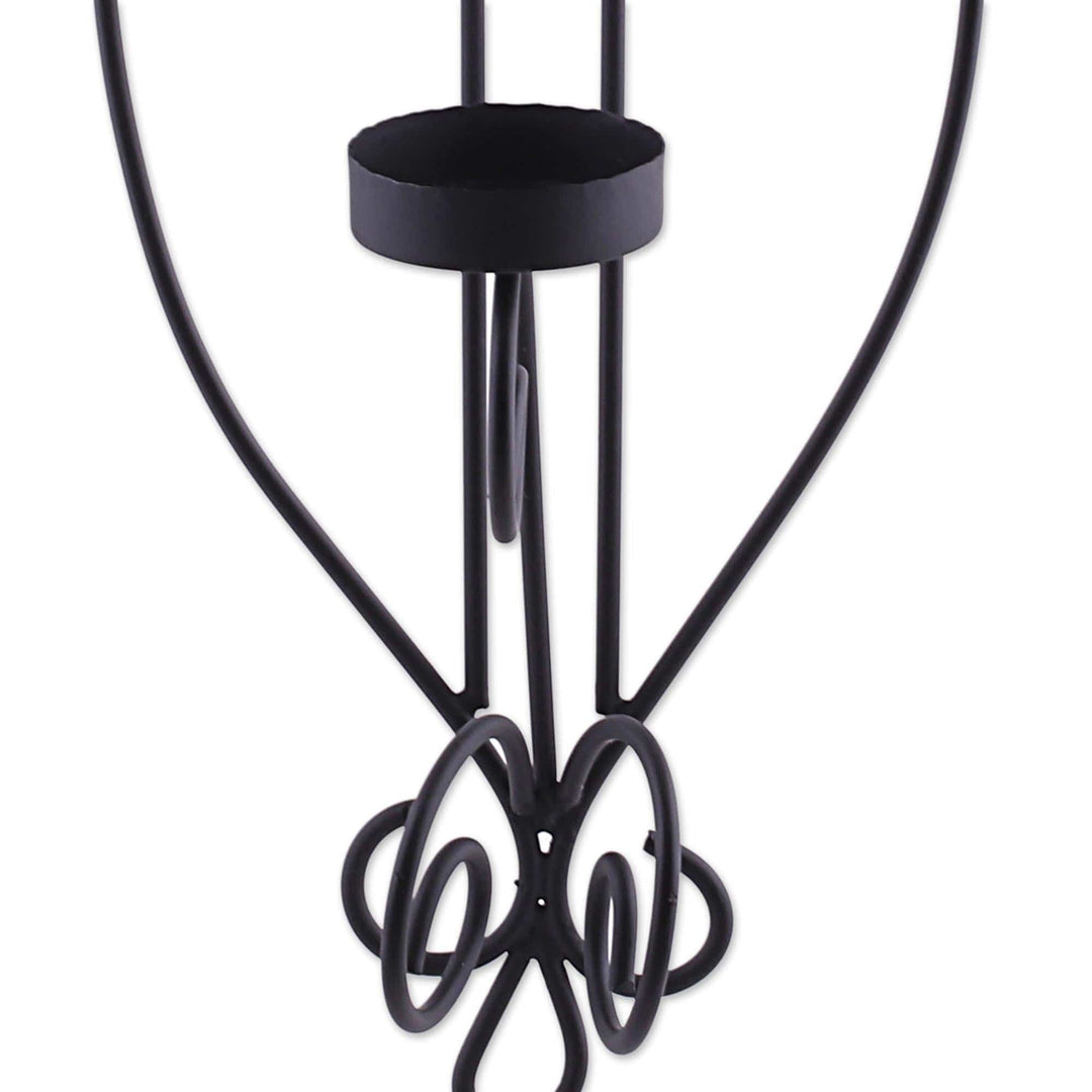Handcrafted Black Wrought Iron Tealight Wall Sconce - Illuminating Beauty