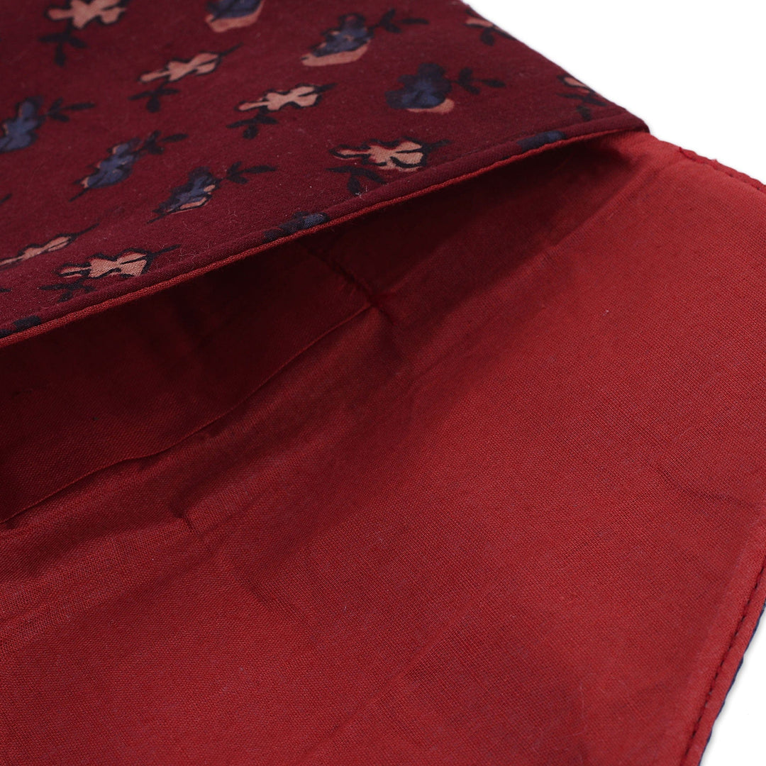 Printed Floral Cotton Clutch in Azure and Russet - Flowery Rainfall