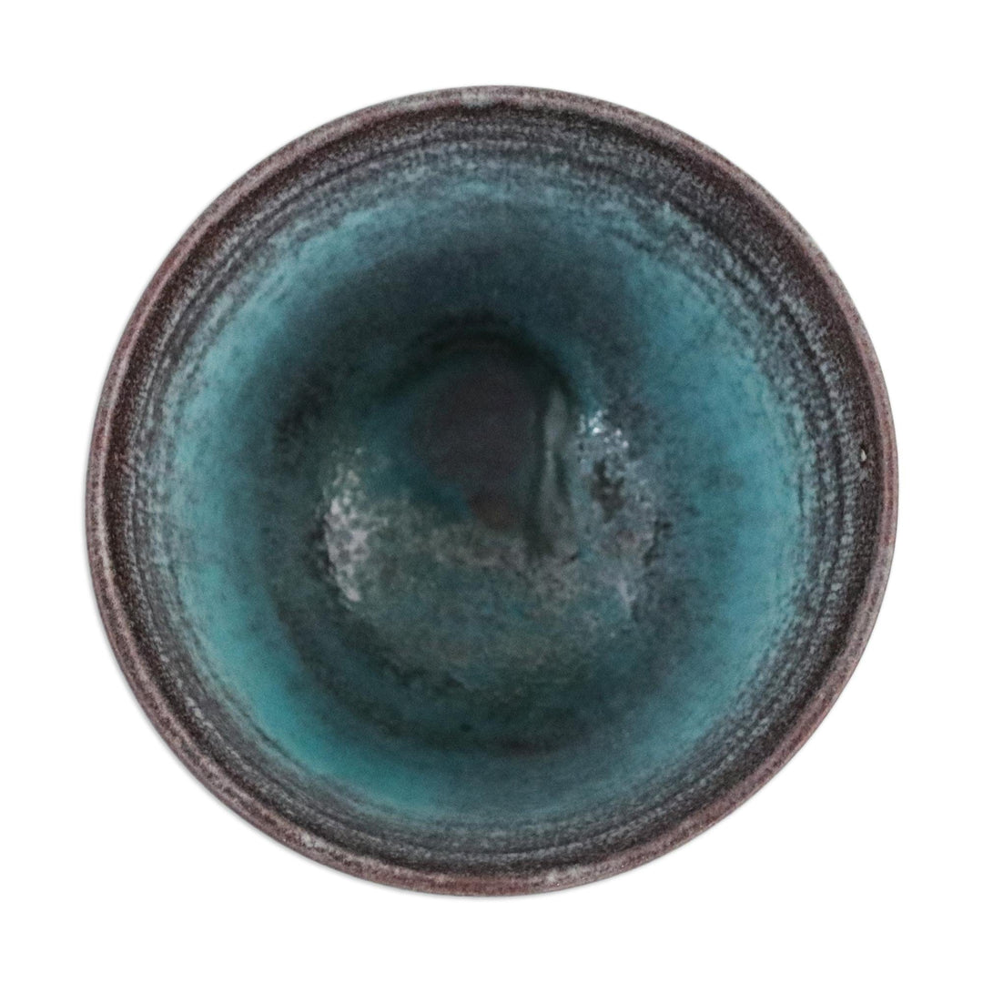 Turquoise and Brown Footed Ceramic Teacups (Pair) - Serene Seas