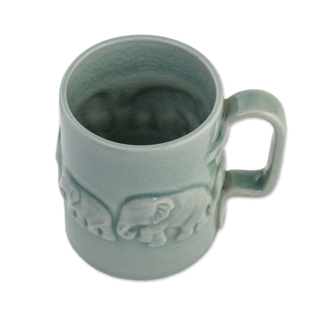 Artisan Handmade Celadon Ceramic Elephant Mug from Thailand - Celadon Parade