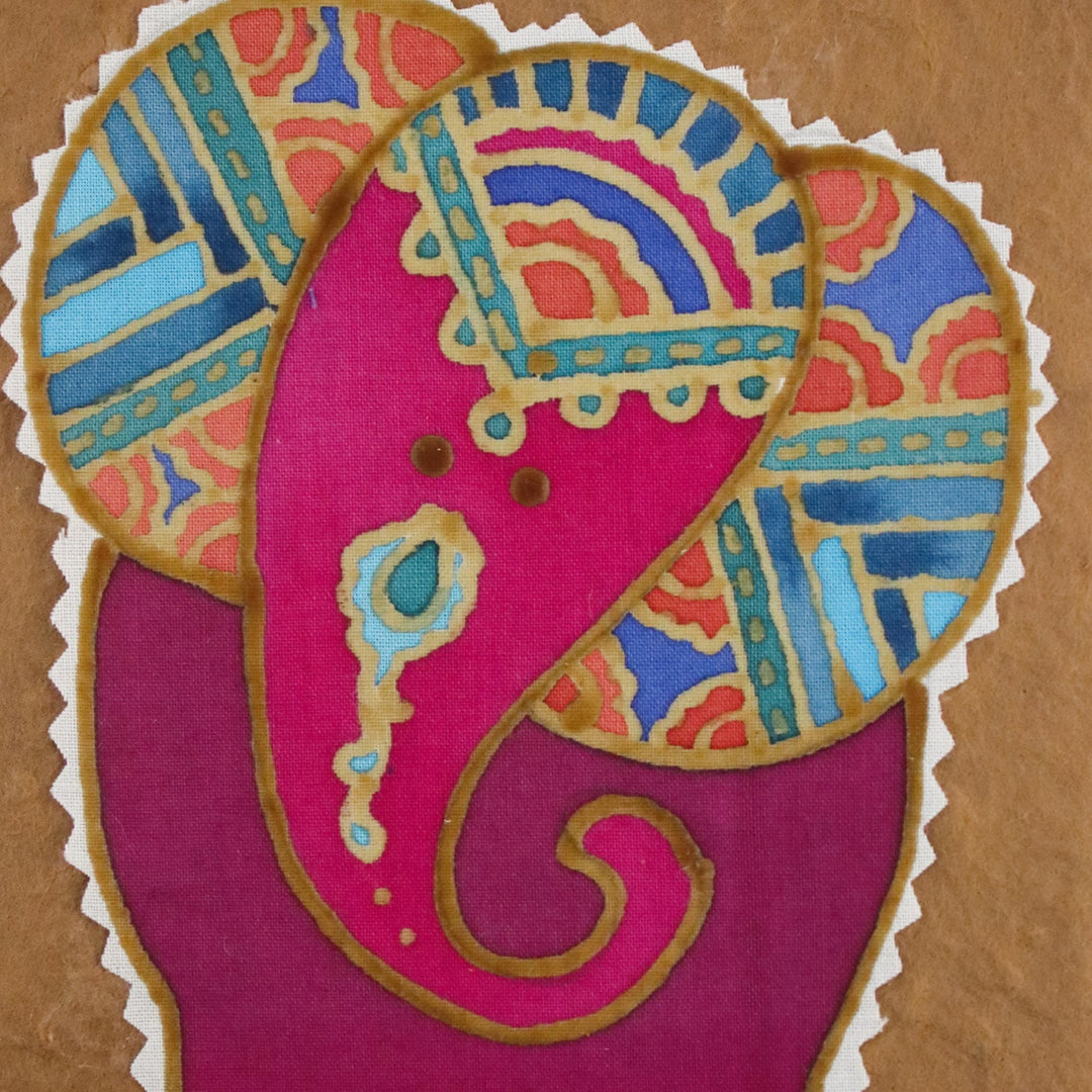 Four Batik Elephant-Themed Greeting Cards from Thailand - Wonderful Elephants