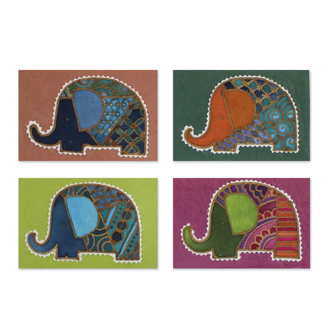 Handcrafted Batik Elephant Greeting Cards (Set of 4) - Elephant Salutations