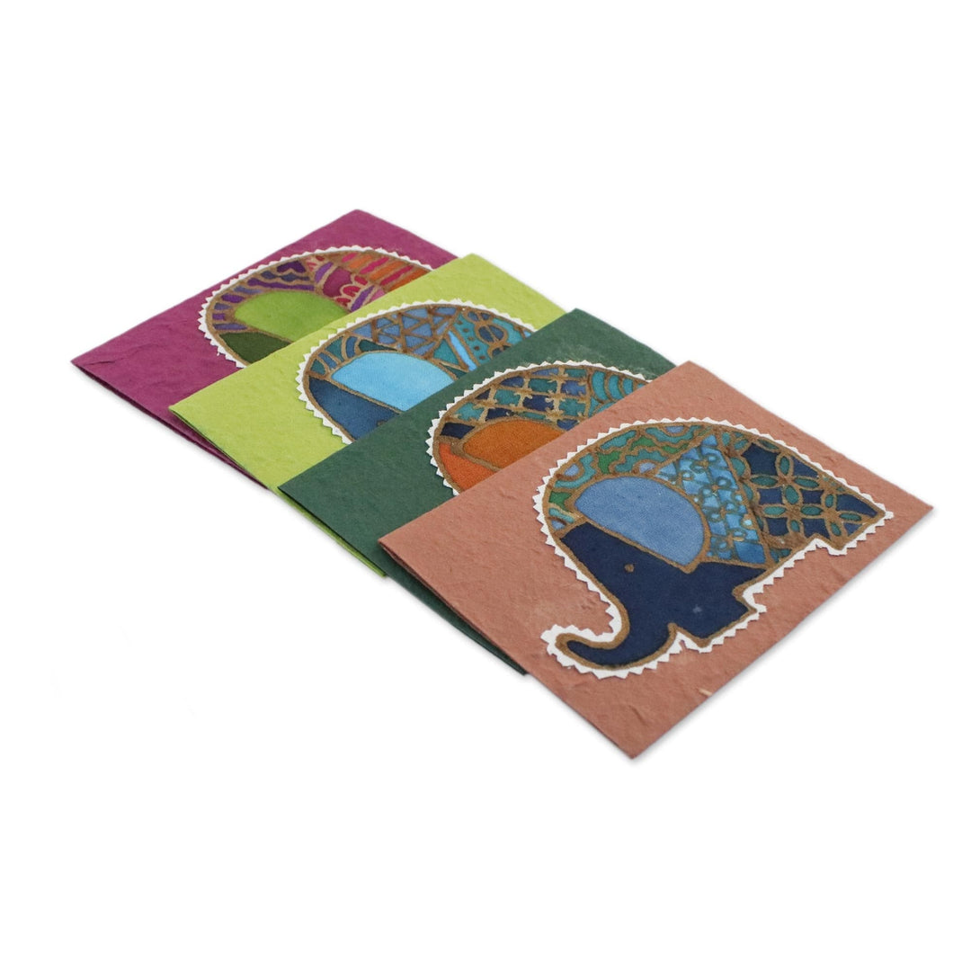 Handcrafted Batik Elephant Greeting Cards (Set of 4) - Elephant Salutations