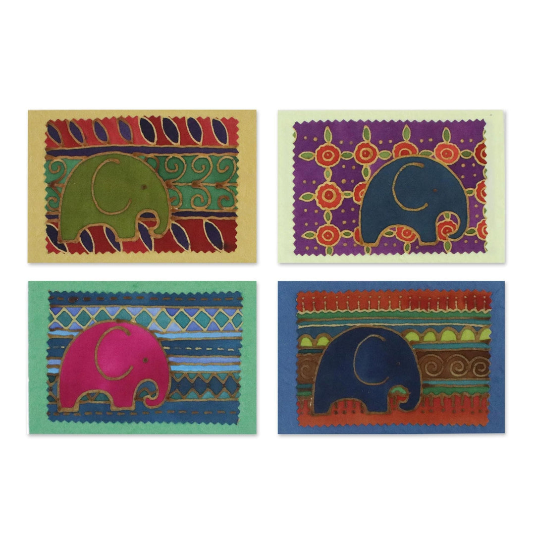 Batik Cotton and Paper Elephant Greeting Cards (Set of 4) - Elephant Journeys