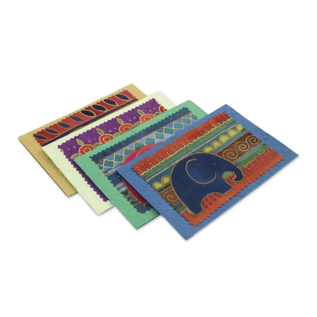 Batik Cotton and Paper Elephant Greeting Cards (Set of 4) - Elephant Journeys