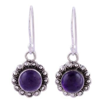 Indian Amethyst and Sterling Silver Floral Dangle Earrings - Purple Appeal