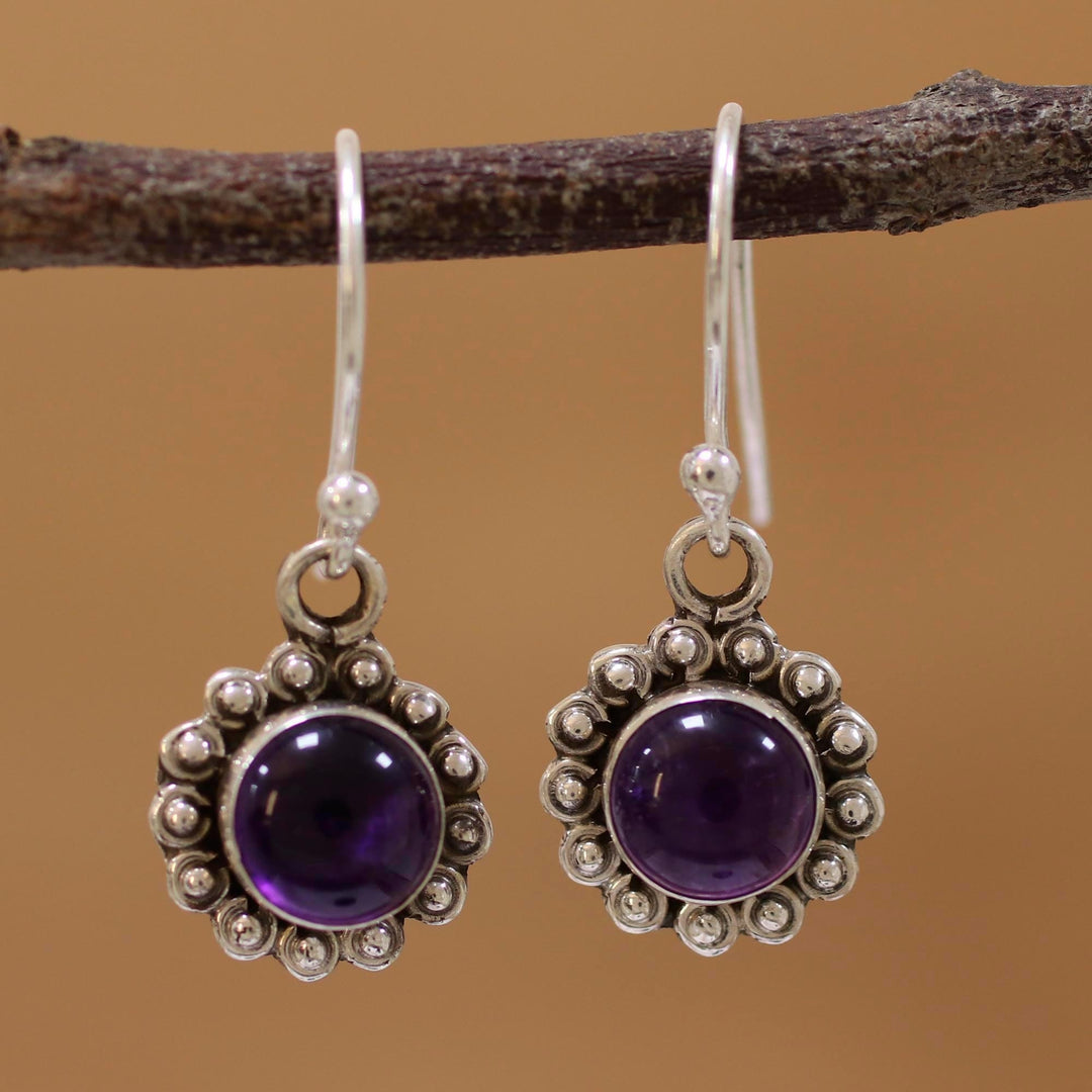 Indian Amethyst and Sterling Silver Floral Dangle Earrings - Purple Appeal