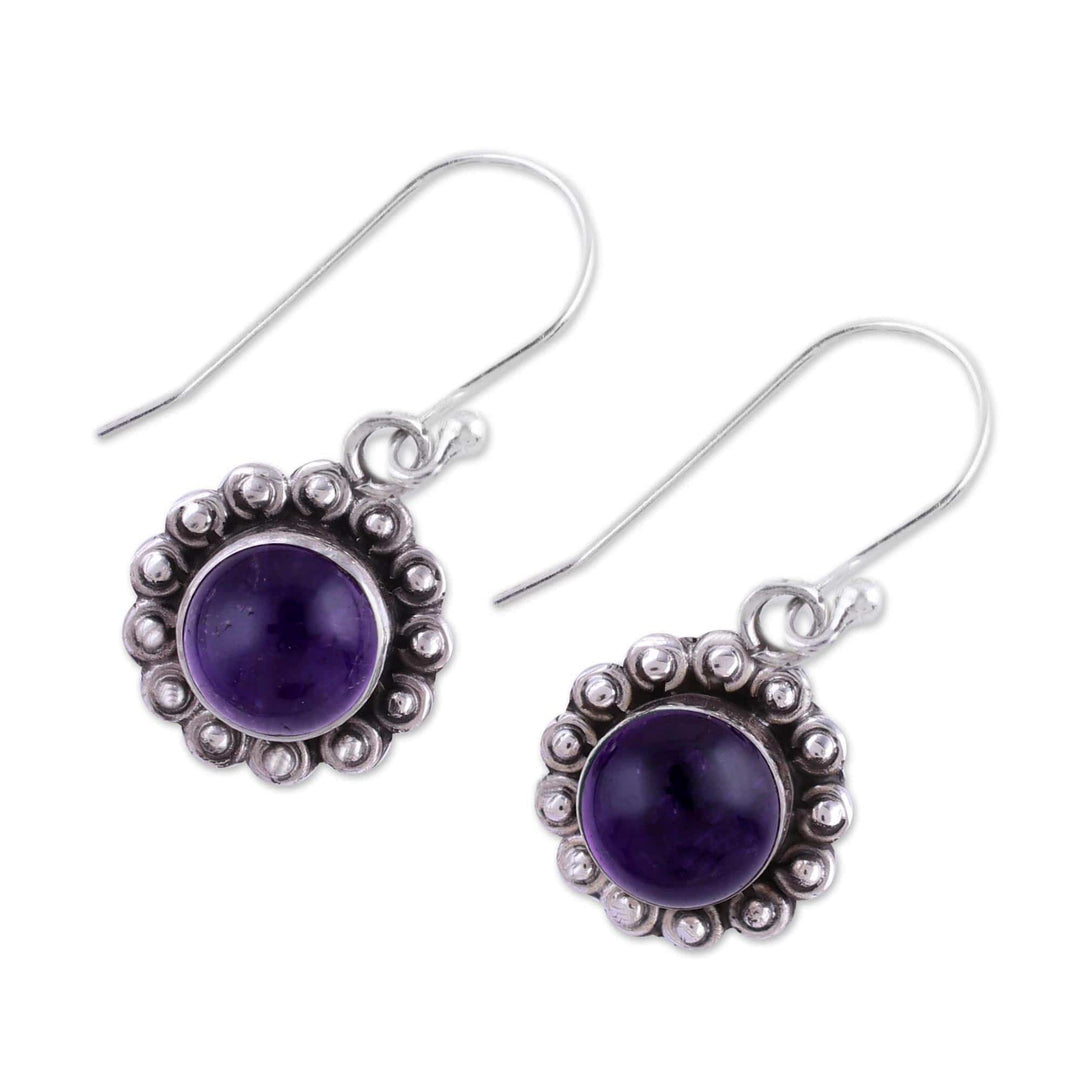 Indian Amethyst and Sterling Silver Floral Dangle Earrings - Purple Appeal