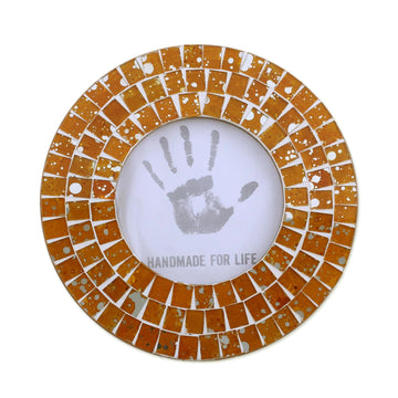 4 Inch Circular Orange Glass Mosaic Photo Frame from India - Bubbling Memories
