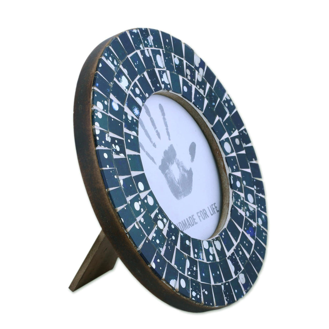 4 Inch Circular Blue Glass Mosaic Photo Frame - Bubbling Memories in Blue