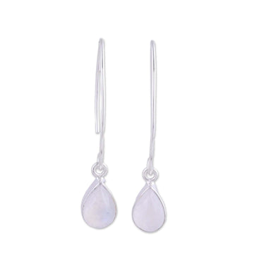 Rainbow Moonstone and Sterling Silver Dangle Earrings - Trendy Luster