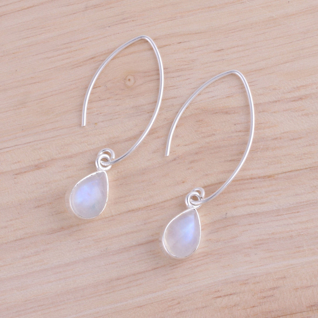 Rainbow Moonstone and Sterling Silver Dangle Earrings - Trendy Luster