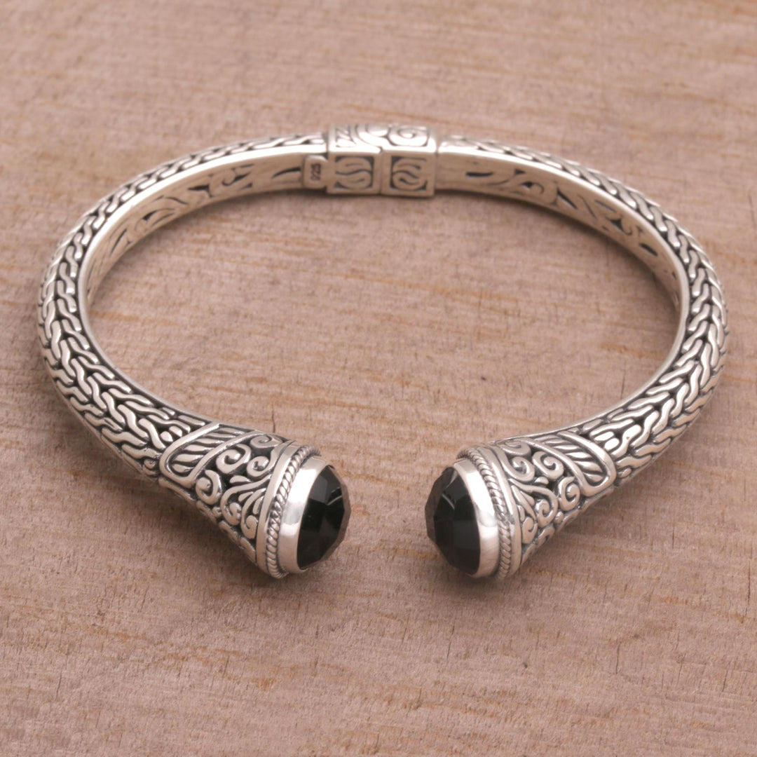 Onyx and Sterling Silver Cuff Bracelet from Indonesia - Onyx Shrine