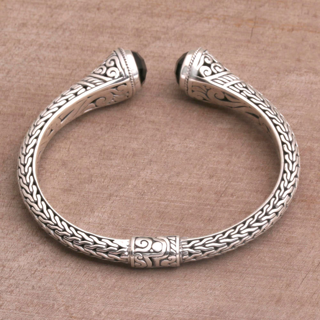 Onyx and Sterling Silver Cuff Bracelet from Indonesia - Onyx Shrine