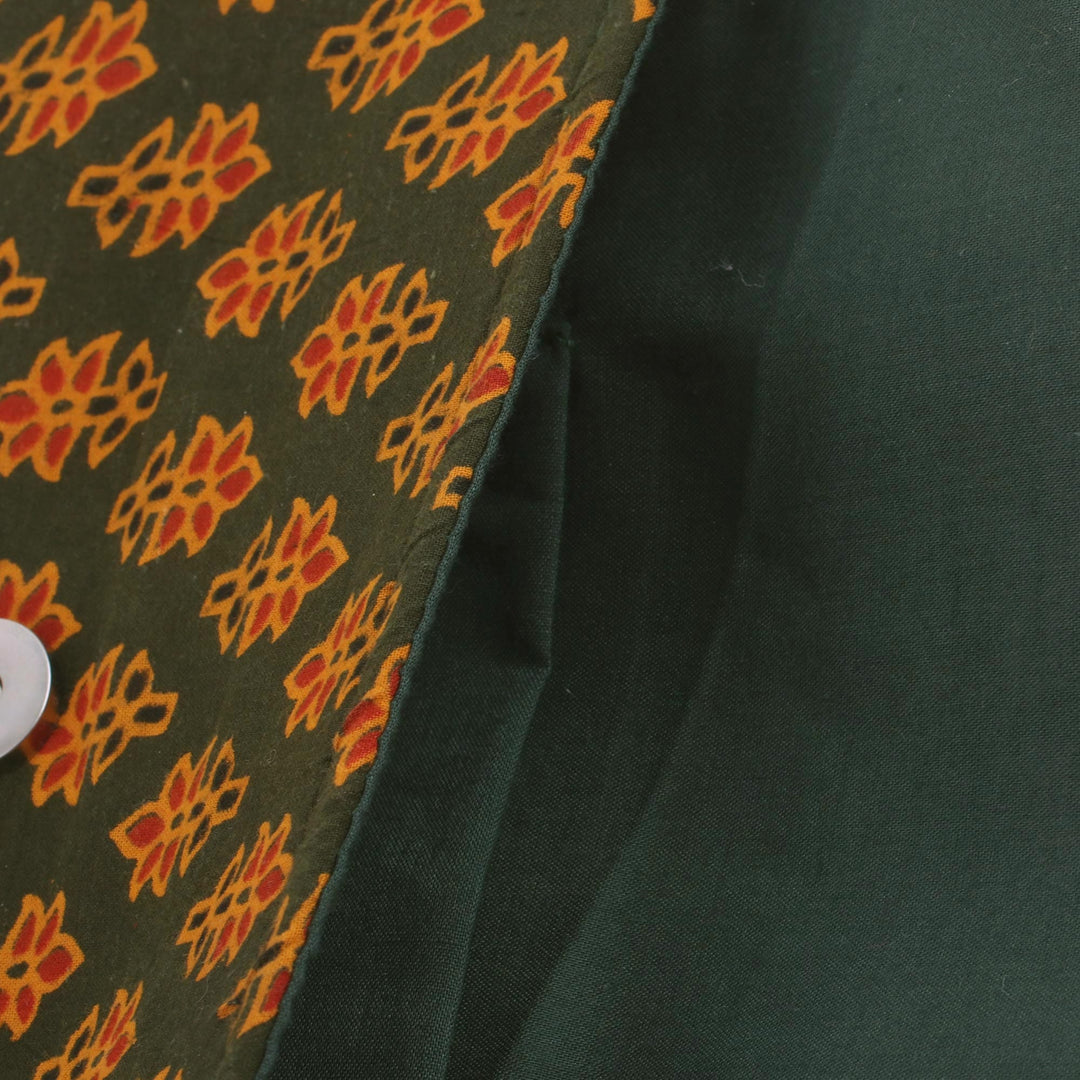 Printed Floral Cotton Clutch in Forest Green - Floral Shower