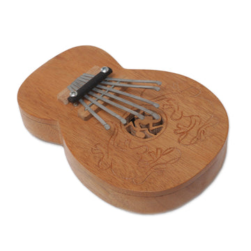 Decorative Teak Wood Kalimba Thumb Piano from Indonesia - Gecko Curves