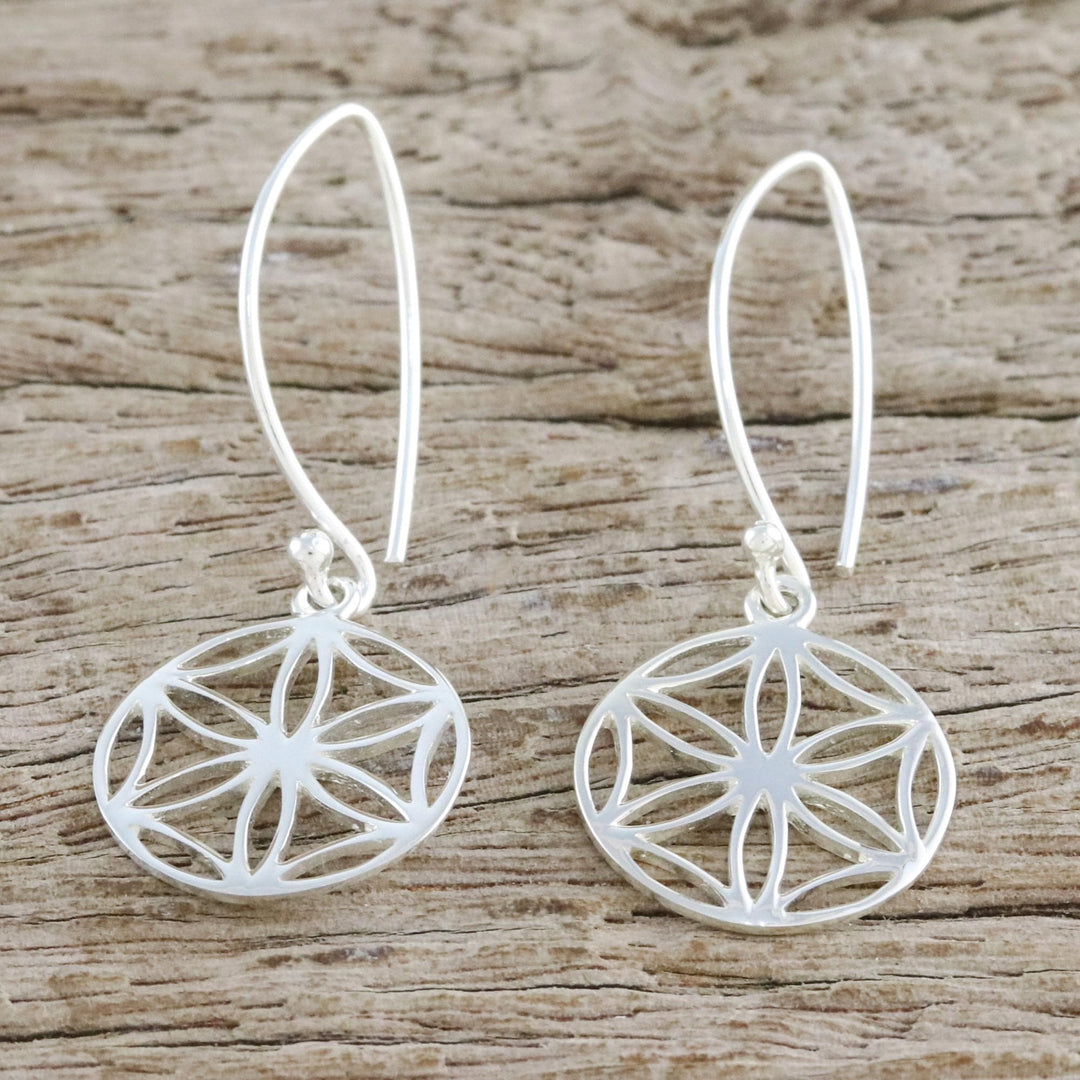 Thai Artisan Handmade Sterling Silver Floral Dangle Earrings - Inner Blooms