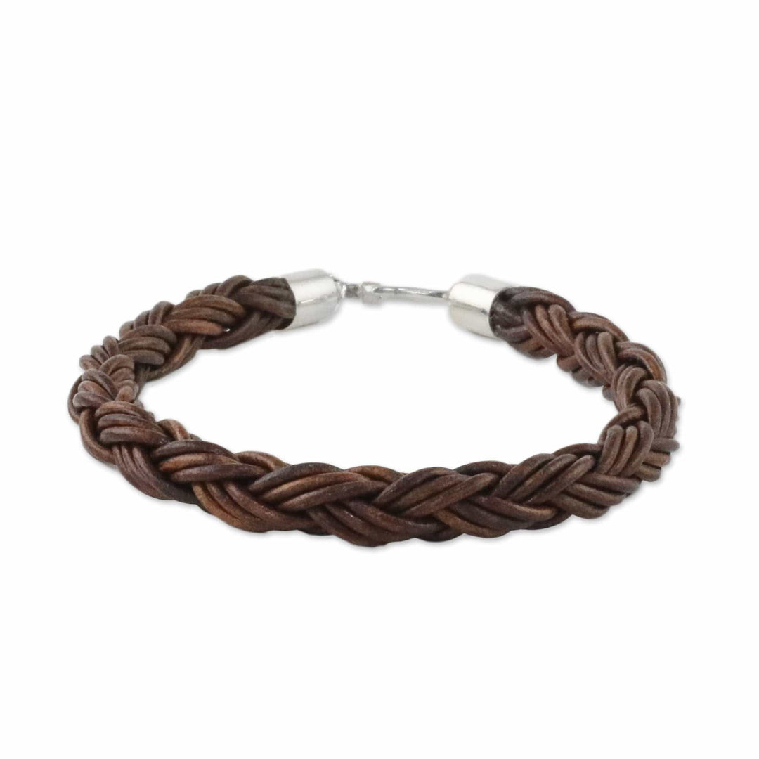 Handmade Brown Braided Leather Bracelet from Thailand - Thai Insight in Chestnut