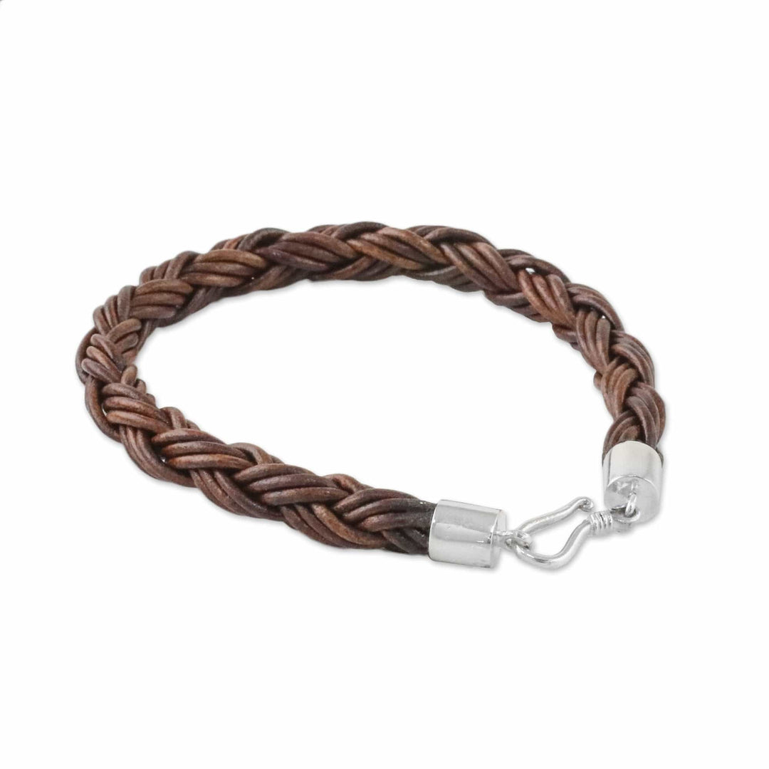 Handmade Brown Braided Leather Bracelet from Thailand - Thai Insight in Chestnut