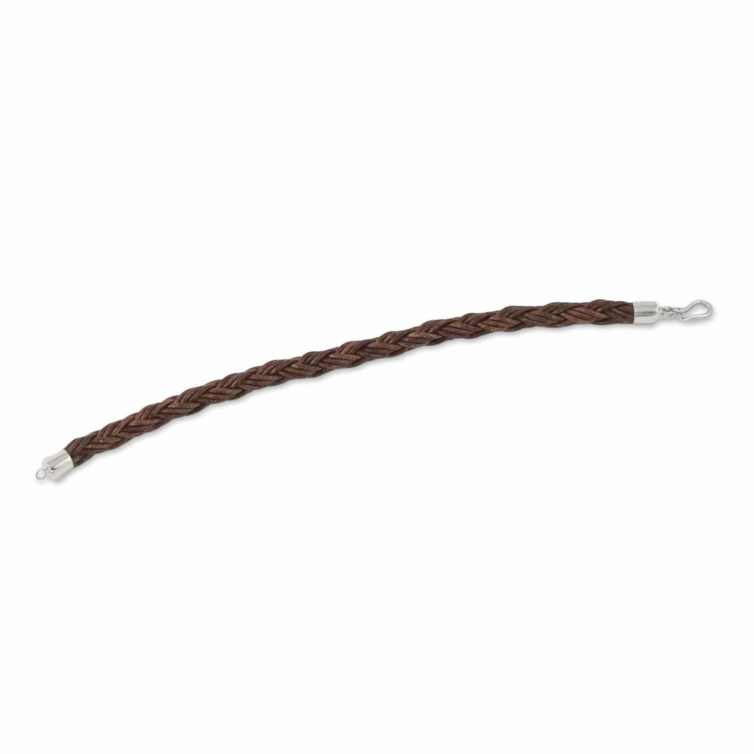 Handmade Brown Braided Leather Bracelet from Thailand - Thai Insight in Chestnut
