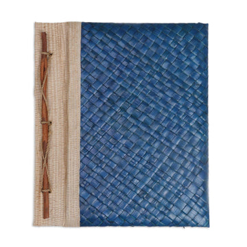 Artisan Hand-woven Pandan Leaf Journal in Blue from Bali - Happy Weaver in Blue