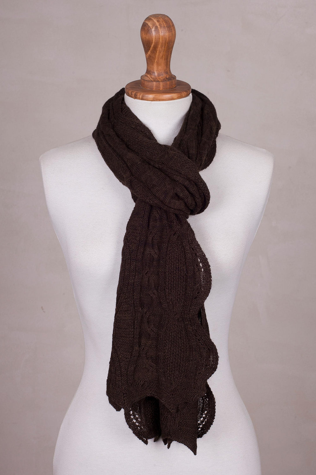 Knit 100% Baby Alpaca Wrap Scarf in Chocolate from Peru - Sweet Brownie