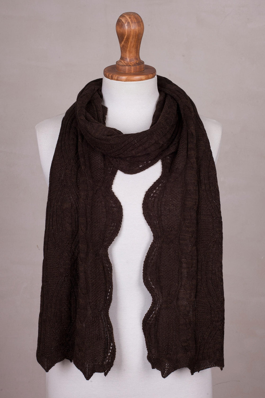 Knit 100% Baby Alpaca Wrap Scarf in Chocolate from Peru - Sweet Brownie