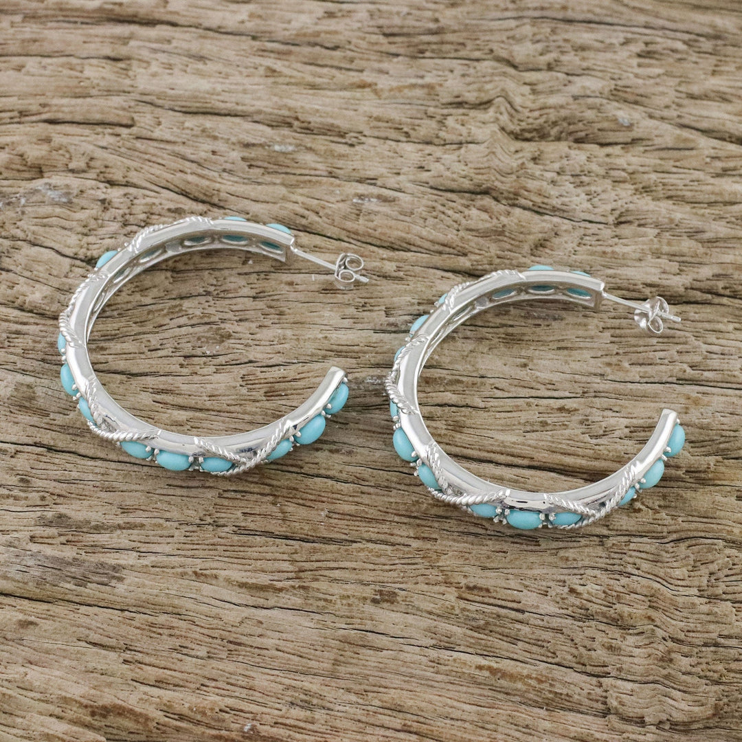 Nautical Style Turquoise Half Hoop Earrings from Thailand - Nautical Notions