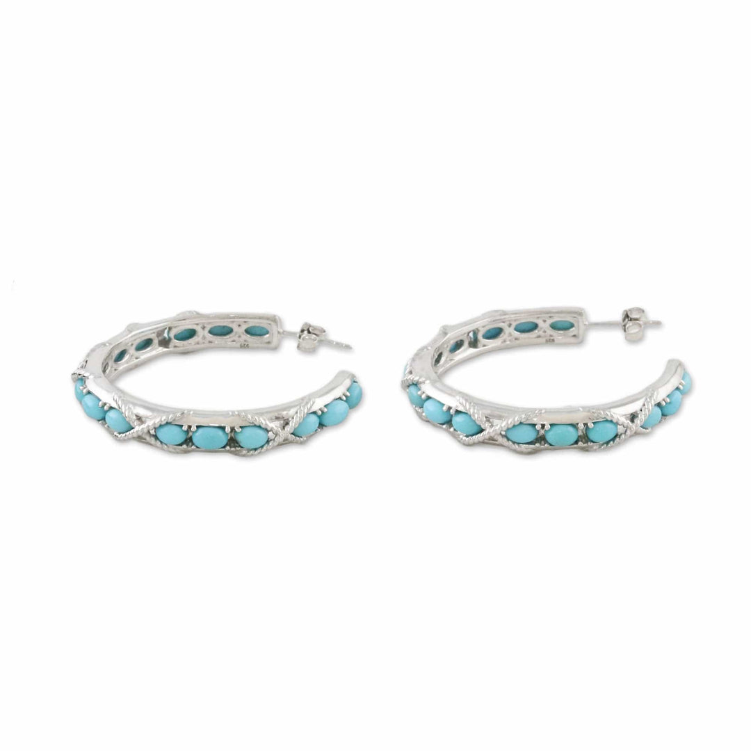 Nautical Style Turquoise Half Hoop Earrings from Thailand - Nautical Notions