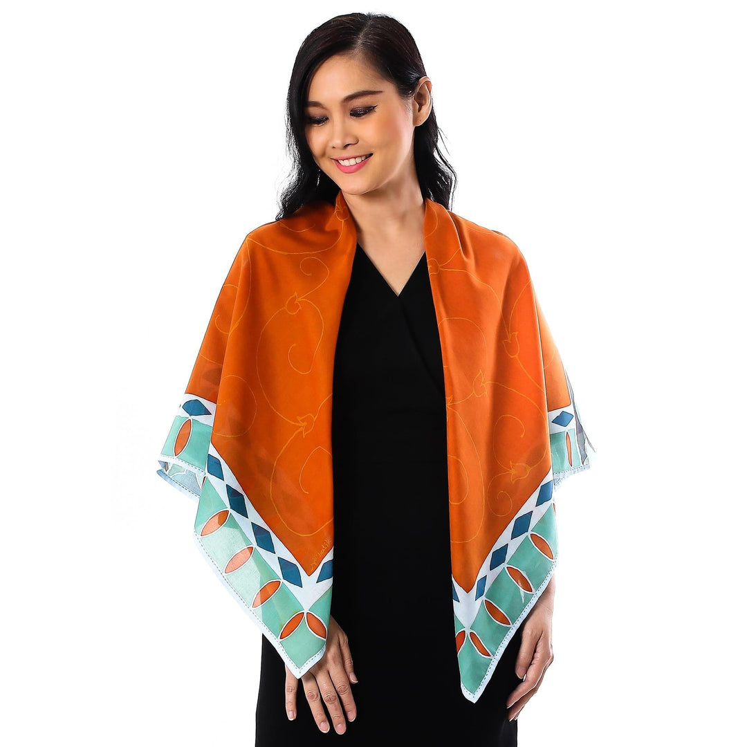 Multicolored Floral Scarf in Cotton Batik from Thailand - Springtime Garden