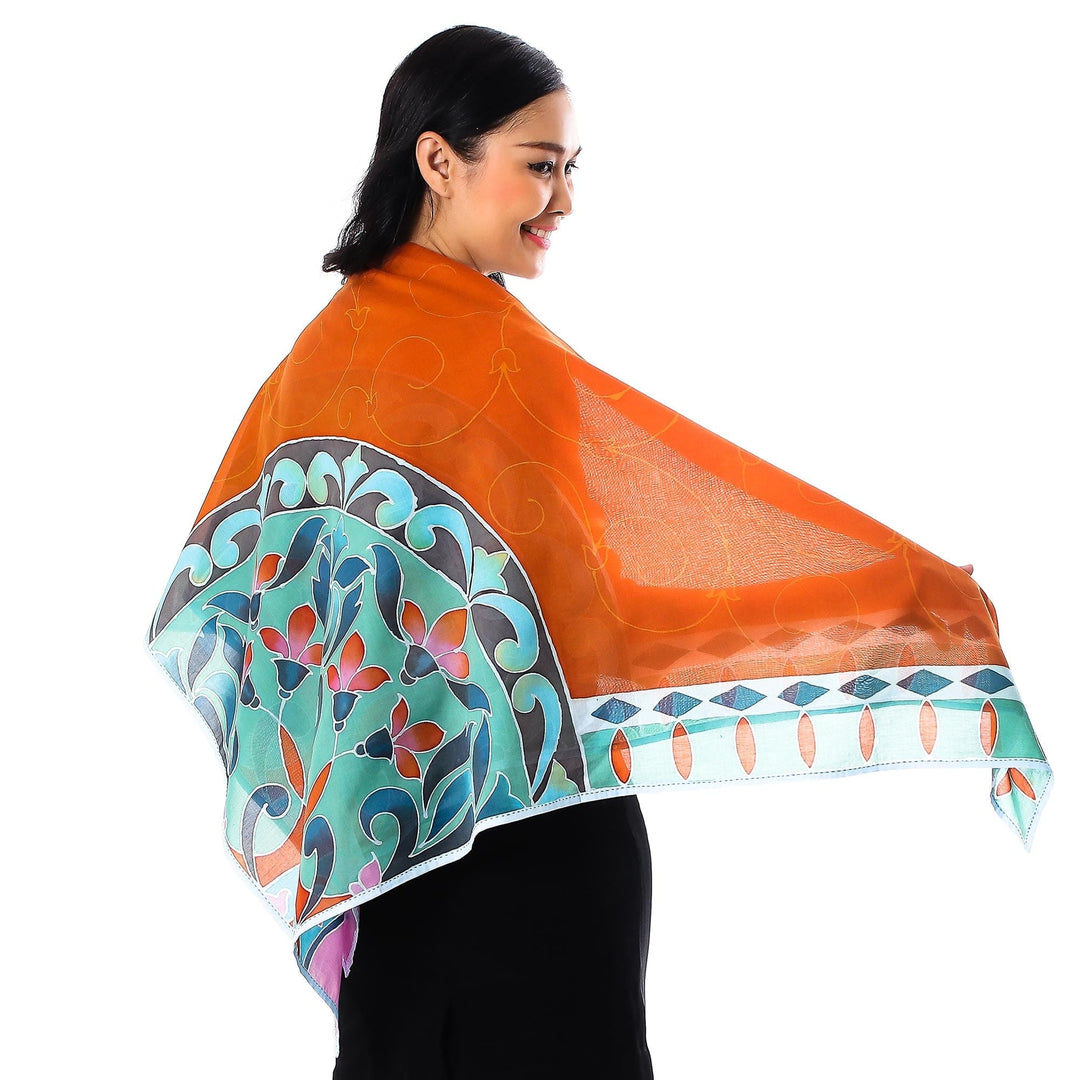 Multicolored Floral Scarf in Cotton Batik from Thailand - Springtime Garden