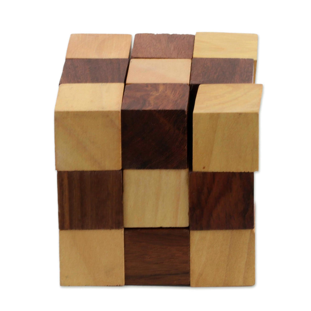 Handcrafted Cube-Shaped Wood Puzzle from India - Test Your Mind