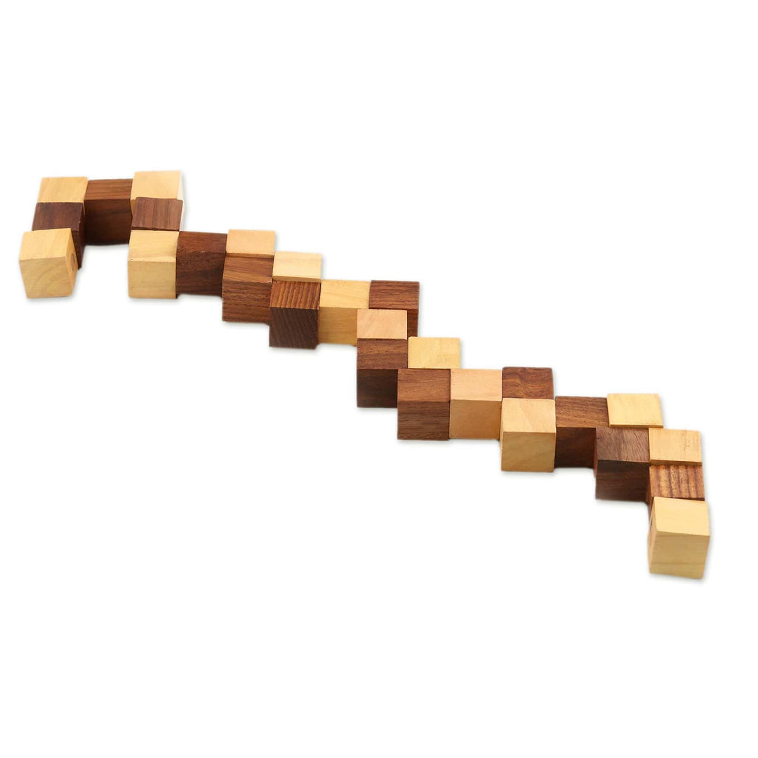 Handcrafted Cube-Shaped Wood Puzzle from India - Test Your Mind