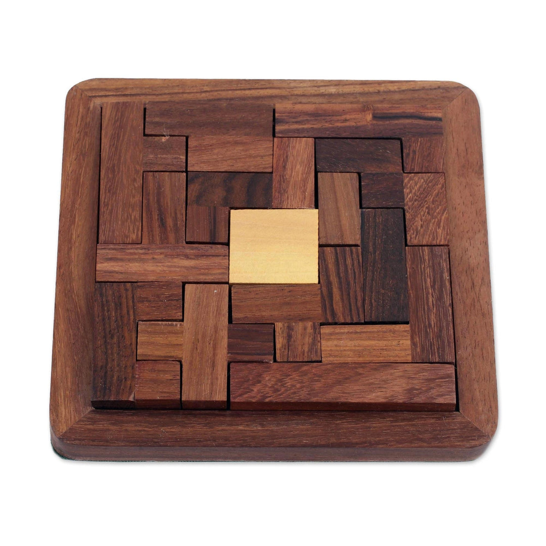 Handcrafted Geometric Wood Puzzle - Brain Teaser