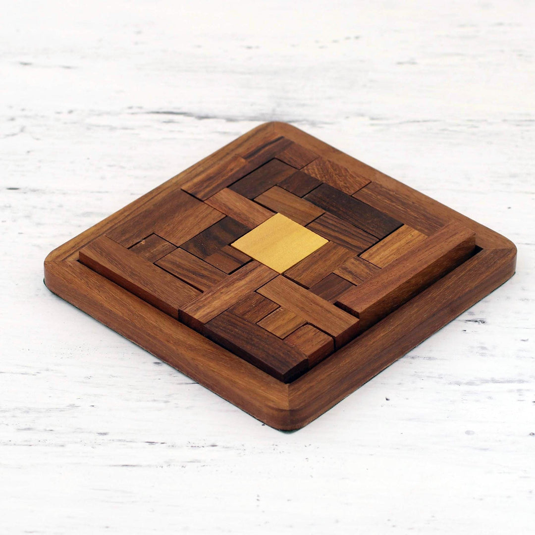 Handcrafted Geometric Wood Puzzle - Brain Teaser