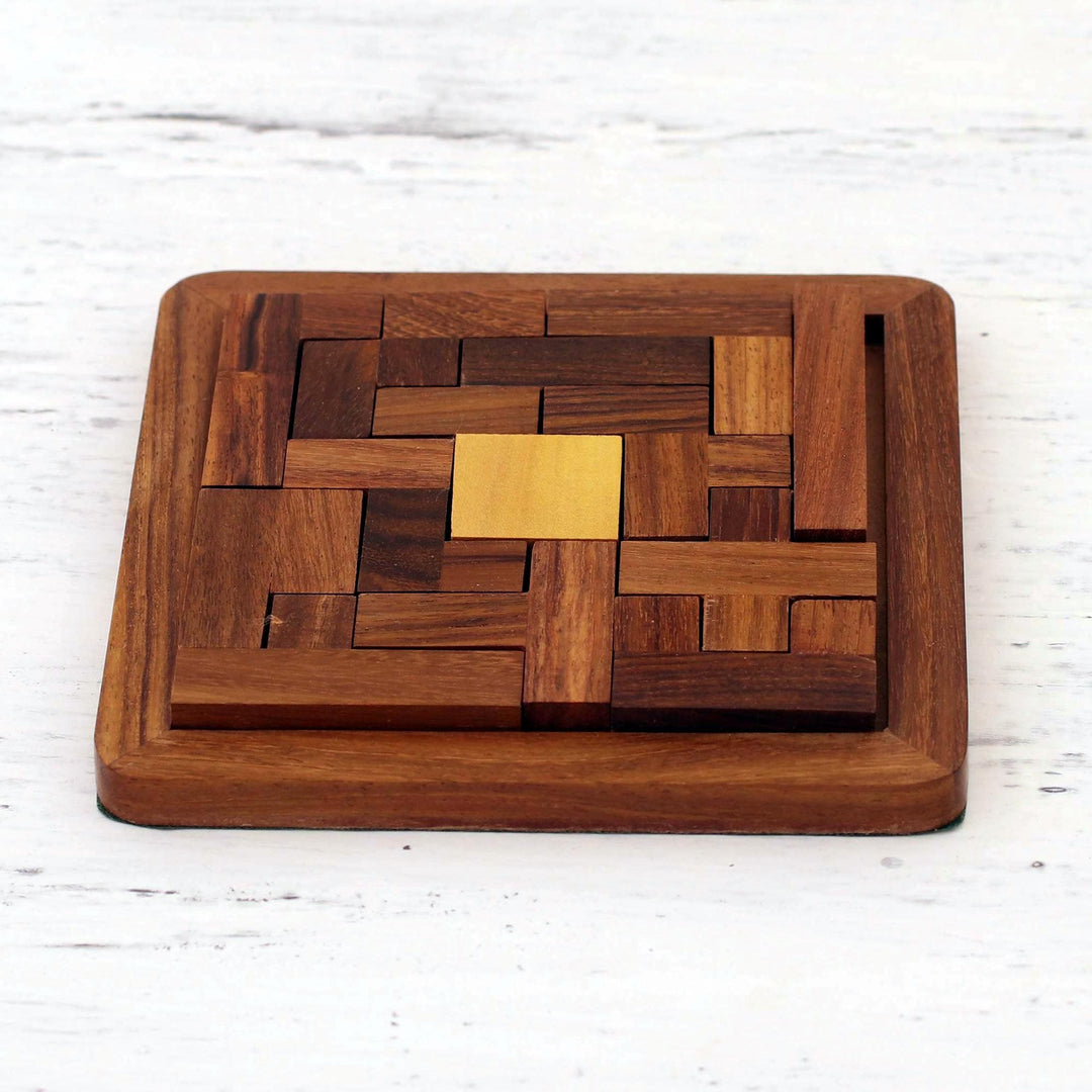 Handcrafted Geometric Wood Puzzle - Brain Teaser