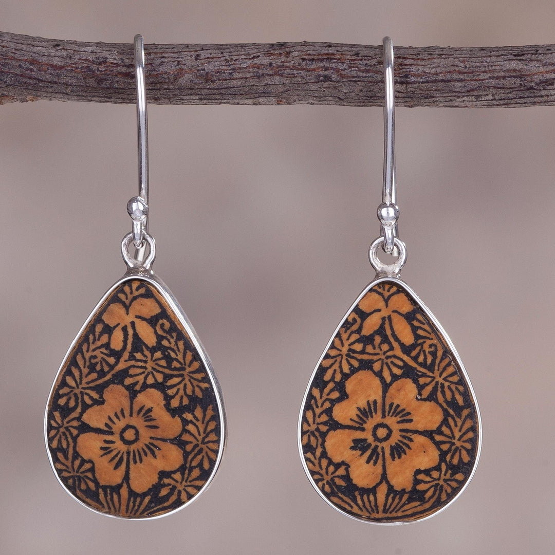 Floral Sterling Silver and Pumpkin Shell Earrings - Margarita Garden