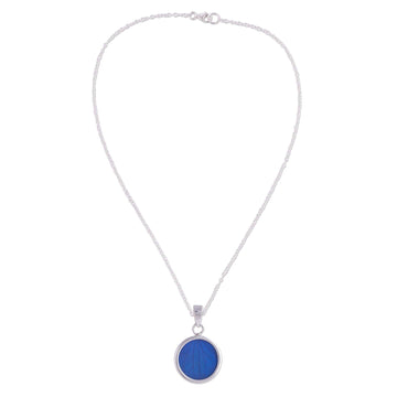 Sterling Silver and Natural Leaf Necklace in Blue - Blue Eden