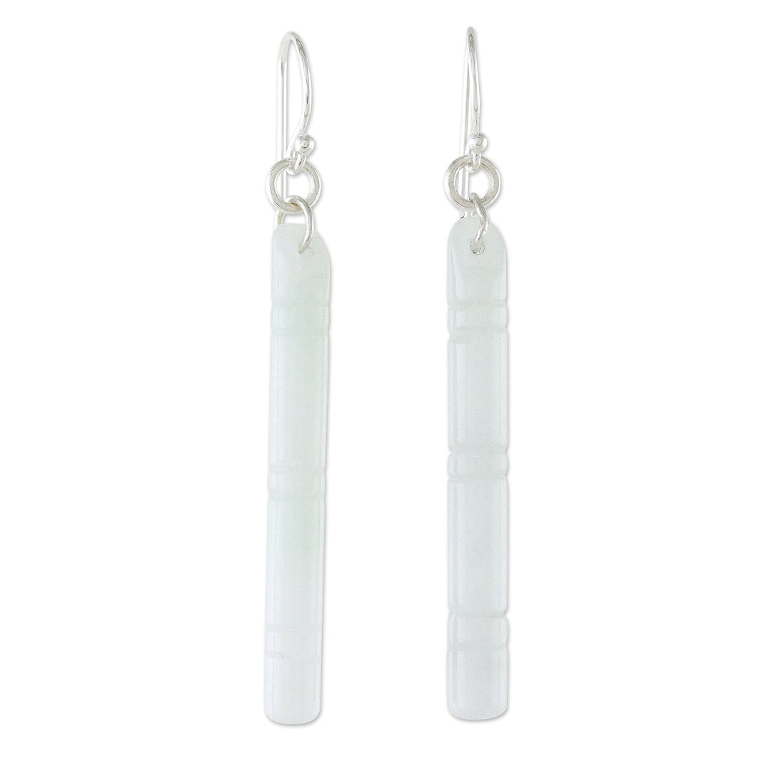 Thai Artisan Pale Green Jade Bamboo Dangle Earrings - Cool Bamboo