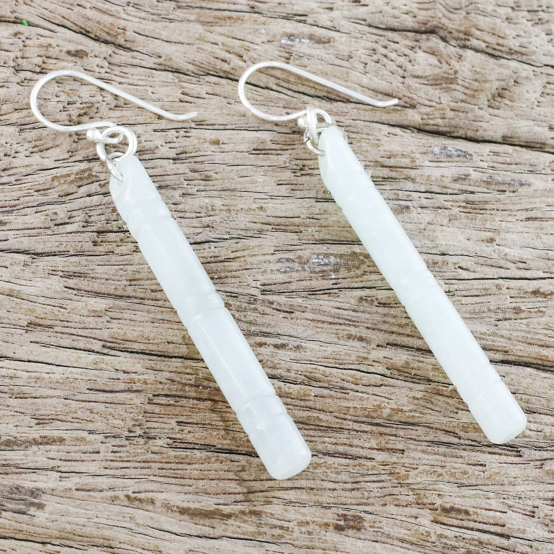Thai Artisan Pale Green Jade Bamboo Dangle Earrings - Cool Bamboo
