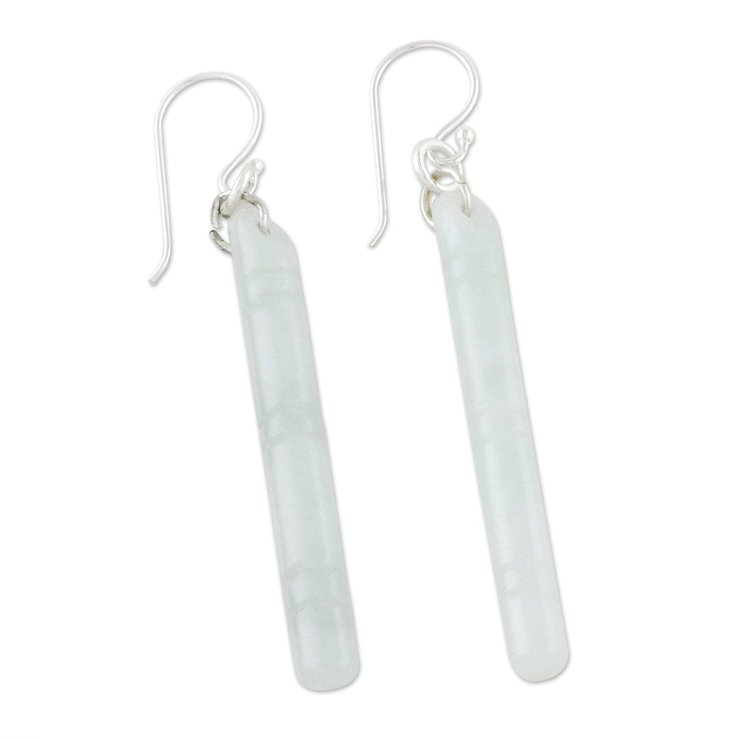 Thai Artisan Pale Green Jade Bamboo Dangle Earrings - Cool Bamboo