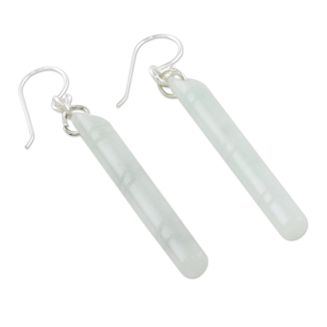 Thai Artisan Pale Green Jade Bamboo Dangle Earrings - Cool Bamboo
