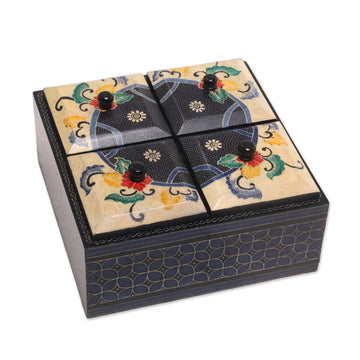 Floral Batik Wood Decorative Box from Indonesia - Javanese Secret