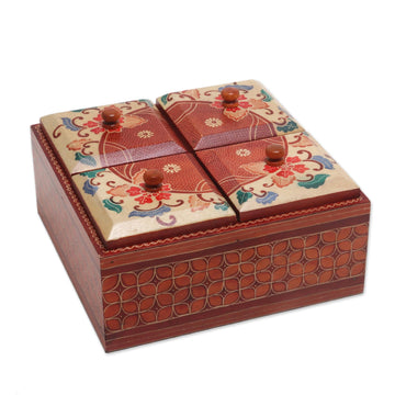 Floral Batik Wood Decorative Box from Indonesia - Javanese Memory