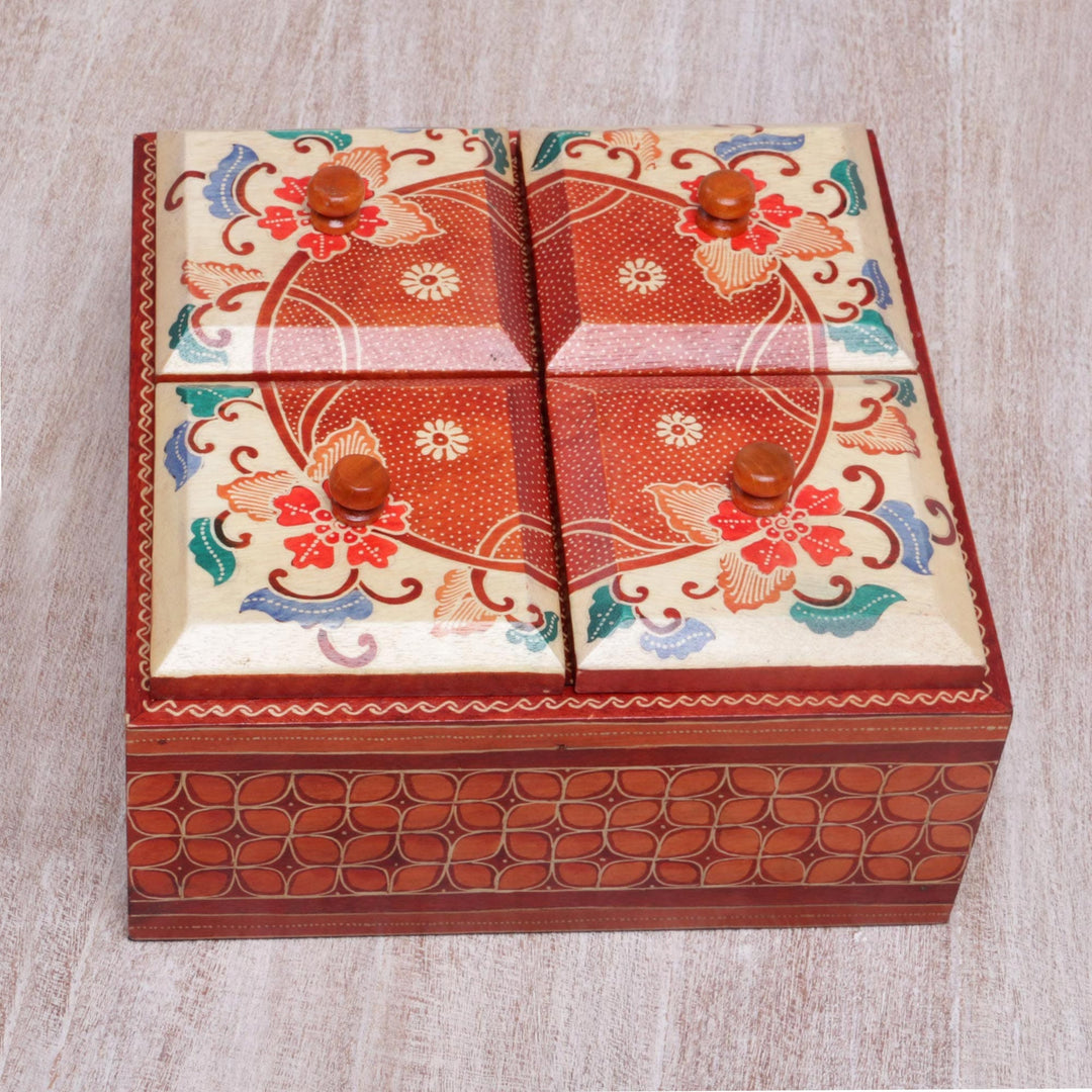 Floral Batik Wood Decorative Box from Indonesia - Javanese Memory