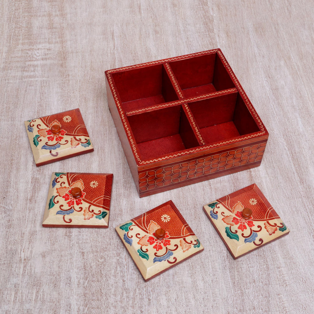 Floral Batik Wood Decorative Box from Indonesia - Javanese Memory