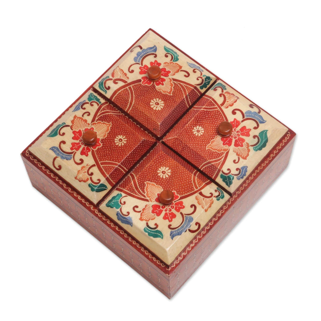 Floral Batik Wood Decorative Box from Indonesia - Javanese Memory