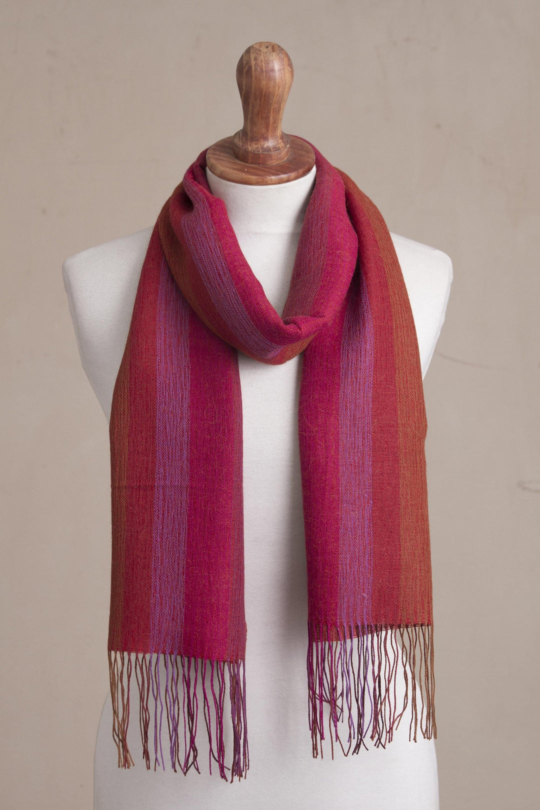 Warm Red-Orange Baby Alpaca and Pima Cotton Scarf - Blazing Trails