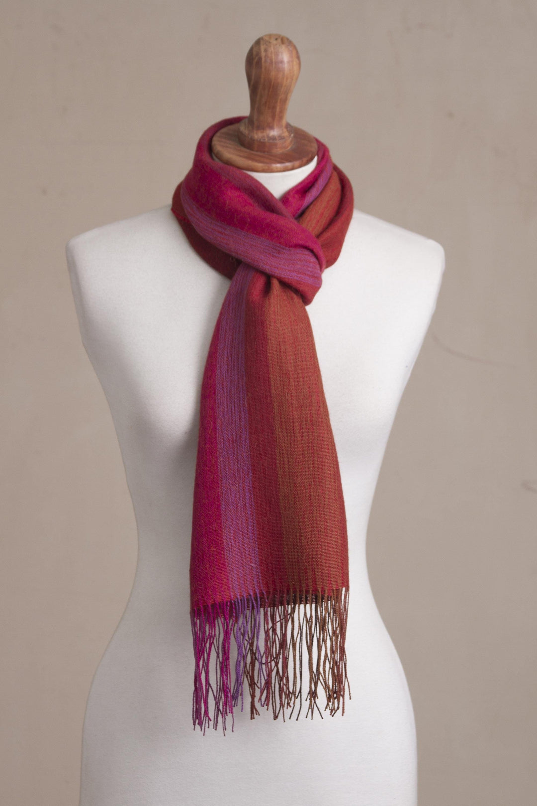 Warm Red-Orange Baby Alpaca and Pima Cotton Scarf - Blazing Trails